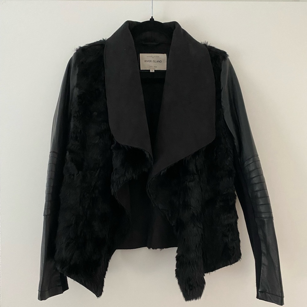 River Island Faux Fur and Faux Leather Jacket size 6